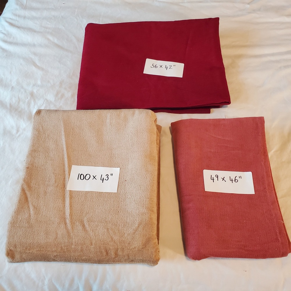 3pc Corduroy Cotton Fabric Bundle Tan Burgundy Rose Multi Size Lot 4lb+